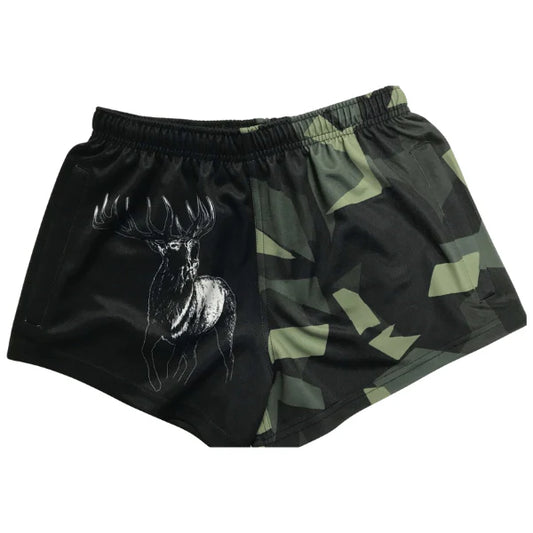 Kids Footy Shorts - Green Camo Stag