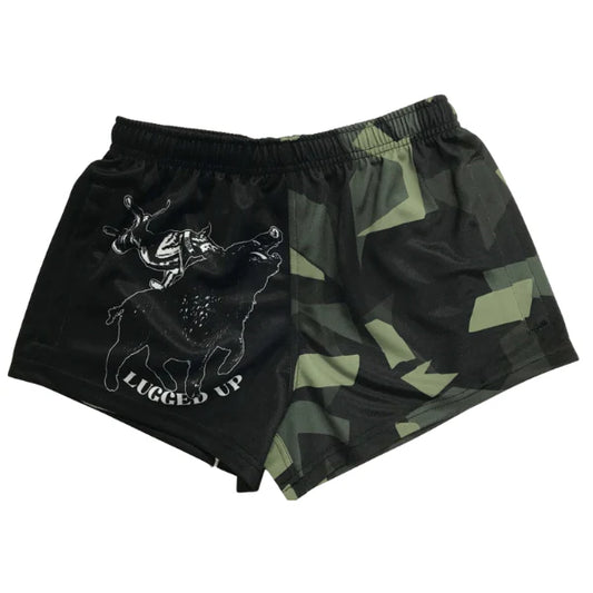 Kids Footy Shorts - Green Camo Lugged Up